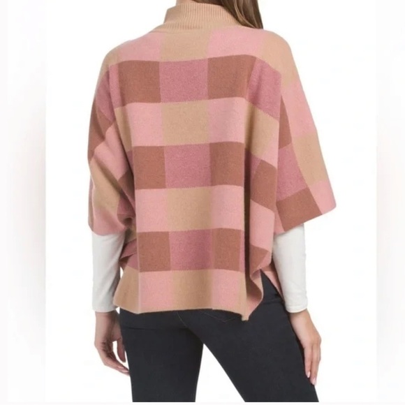 NOTE DI ANITA Merino Wool Made in Italy Plaid Cropped Mock Turtleneck Poncho - Picture 2 of 9